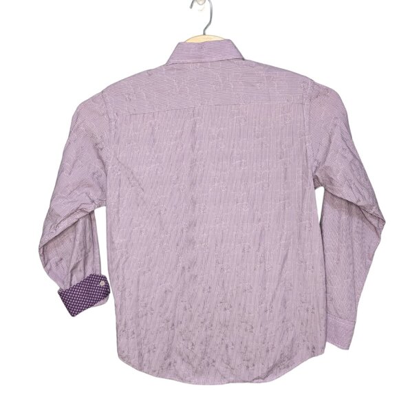 Bugatchi Embroidered Flip Cuff Shirt Mens Medium Purple Striped Button Up - Picture 5 of 6